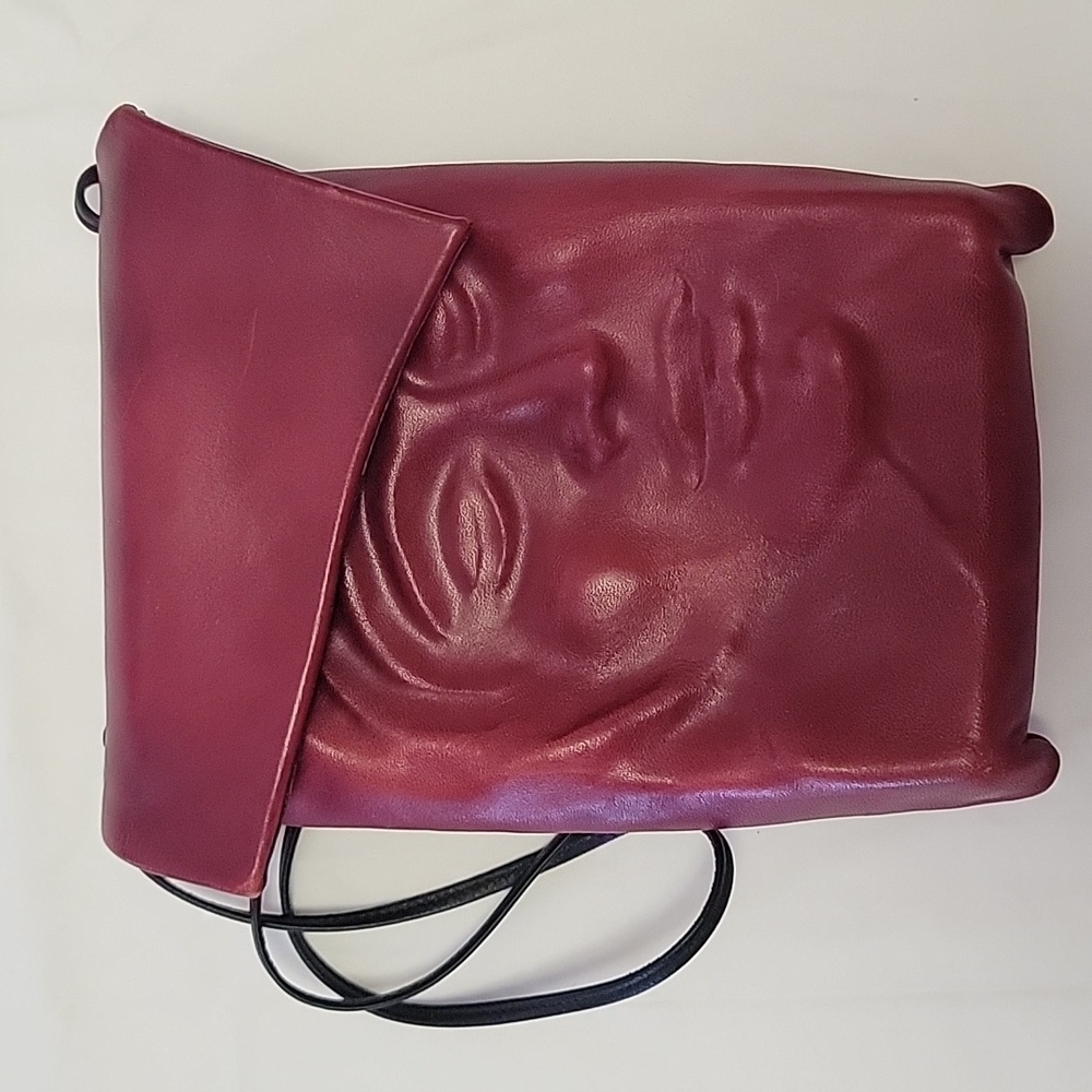 Deborah Einbender Studio Red Leather Face Smiling Art Crossbody Bag